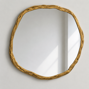 Luxury Irregular Gold Wall <b>Mirror</b> Textured Metal Frame Round Decorative <b>Mirror</b> For Living Room Bedroom Home Decor Accent - Product Image 1