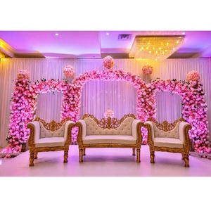 Elegante conjunto de sofás para bodas indias. Compre sofá nupcial premium con sillas laterales. Muebles de madera personalizados para bodas. - Product Image 1