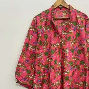 ชุดเดรสผ้าฝ้ายลายเสือแบบคาฟตัน สไตล์โบโฮ แม็กซี่ โรบลำลอง - Product Image 4