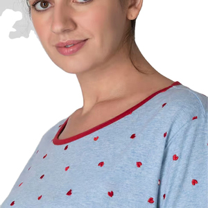 Custom <b>Embroidery</b> designs Cotton Pajama Twin <b>Set</b> for Women New Fashion O Neck Short Sleeve T-shirt and Shorts <b>Set</b> For Daily Use - Product Image 5