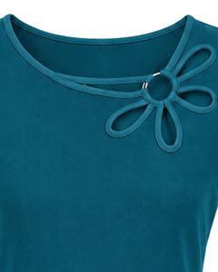 Camiseta de Cuello Redondo con Flores para Mujer, Color Azul Turquesa, Personalizada por el Fabricante, Blusa Informal de Manga Corta para Verano, Suave, Transpirable, para Uso Diario - Product Image 5