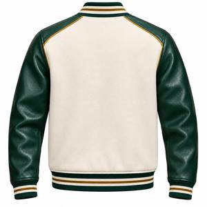 Men's Green Wool/Polyester Varsity <b>Jacket</b> <b>Fleece</b> <b>Lined</b> Crew Neck Preppy Streetwear Winter Wear Color Blocking Embroidery - Product Image 3