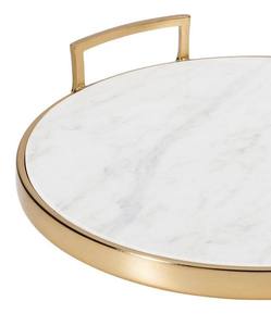 Wholesale Luxury <b>Round</b> Marble Serving Tray Bulk Hotel Platter with Elegant <b>Brushed</b> Gold Metal Frame and Modern Square Handles - Product Image 6
