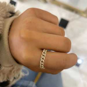 Chain Link <b>Rings</b> Flexible Cuban Stacking Round Cut Lab Grown Diamond 3/4 Eternity Statement Unique Everyday Jewelry 14k 18k Gold - Product Image 2