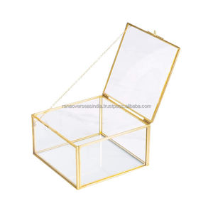Gran oferta, caja de latón ecológica y vidrio transparente, joyero cuadrado pequeño con tapa de enganche, ideal para anillo de oreja y más - Product Image 5