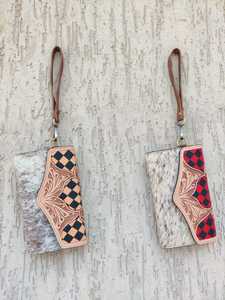 Juego de 2 Carteras de Mano para Mujer y Niña, Hechas a Mano, con Diseño Floral Tallado y Patrón de Diamantes a Cuadros, 100% Cuero Genuino - Product Image 5