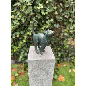 Escultura de Gato Antigua Verde Pátina, Estatua Decorativa de Gato Vintage para Adornos de Jardín - Product Image 4