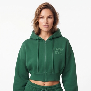 Ensemble décontracté deux pièces pour femme : sweat à capuche court vert et pantalon de jogging large en molleton de coton à manches longues - Product Image 4
