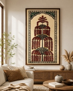 Cadre d'art mural traditionnel fait main |   Peinture florale ethnique pour la décoration de la maison |   Œuvre d'art encadrée en bois vintage - Product Image 1