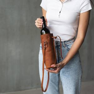 Porte-bouteille à vin en cuir véritable de qualité supérieure, pour une seule bouteille, sac à vin en cuir de luxe pour cadeau de mariage ou d'anniversaire LEB-0068 - Product Image 6