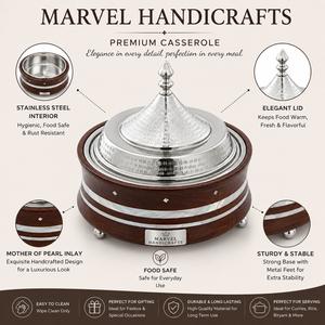 Marvel Handicrafts Heritage Insulated Stainless Steel Casserole with Mother of Pearl Wood Finish Premium Thermal Hot Food Serve - Product Image 5