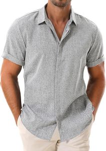 Men's Linen Shirts Short Sleeve Button Down Shirts for Men Casual Beach Summer <b>Wedding</b> <b>Tops</b> - Product Image 1