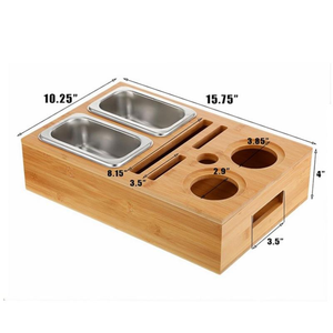 Plateau à collation en bois à double compartiment avec support pour téléphone portable et fente pour carte, boîte de rangement en bois massif - Product Image 6