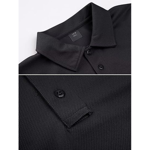เสื้อโปโลแขนสั้นสีดำสำหรับผู้ชาย ผ้าโพลีเอสเตอร์ถัก 100% แห้งเร็ว สวมใส่สบาย ติดกระดุม สีพื้น ทรงปกติ - Product Image 4