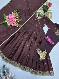 Vestido Anarkali Morado de Moda para Mujer, Diseño Moderno, Manga Larga, Hermoso Traje Indio Pakistaní de Georgette - Product Image 5