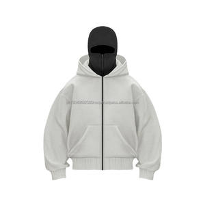 Sweat-shirt et sweat à capuche pour homme avec masque facial, imprimé brodé personnalisé, fermeture éclair, lavage à la pierre, délavé, déchiré, style balaclava ninja - Product Image 3