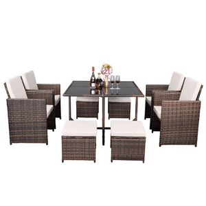 Set da Giardino in 9 Pezzi con Tavolo e Sedie Sfumati Marroni per Intrattenimento all'Aperto - Product Image 4