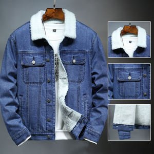 Veste en jean d'hiver pour homme, style décontracté, chaude et épaisse, avec col en fourrure, type bomber, vêtement d'extérieur - Product Image 1