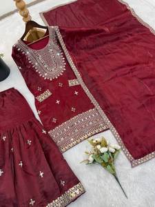 Ensemble Salwar et pantalon prêt-à-porter entièrement cousu, magnifique design de col, style col rond, longueur genou, idéal pour mariage / fête / Aïd. - Product Image 6
