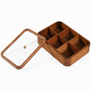 Acacia Wood Eco-Friendly Rectangle <b>Box</b> with Glass Lid 6 Compartment <b>Herb</b> Storage Container Durable Hand Wash Only - Product Image 1