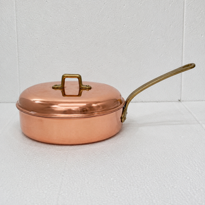 Handmade Copper Saute <b>Pan</b> with Lid Brass <b>Handle</b> Premium Copper Chef <b>Pan</b> Copper Cookware Kitchen Fry <b>Pan</b> OEM ODM Wholesale - Product Image 2
