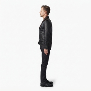 Blouson Moto Homme en Cuir de Cheval 1,2 mm Asymétrique Fendu Style Perfecto, Vente en Gros, Personnalisable OEM, Streetwear - Product Image 3