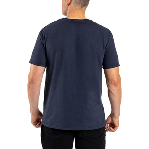 Camiseta de Manga Corta con Cuello Redondo Azul Marino para Hombre, Corte Regular, Color Sólido, Informal, de Algodón - Product Image 5