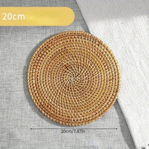 Tapis de table en rotin naturel fabriqué à la main-Polyvalent pour casseroles, bols, sous-verres et porte-théière Coussin isolant résistant à la chaleur - Product Image 3