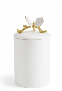 <b>White</b> Ceramic Storage Jar <b>With</b> Gold Butterfly <b>Lid</b> Minimalist Design Handcrafted Round Container For Kitchen Use - Product Image 2