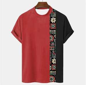 T-shirt à manches courtes pour homme, col rond, imprimé géométrique, style décontracté, tissu tricoté, coupe classique, logo sur le devant, respirant - Product Image 2