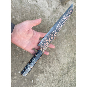 Cuchillo de Alta Calidad para Cortar Jamón y Pechuga de Res, de Acero de Damasco y Cobre, para Camping y Caza, con Mango de Resina Deslumbrante y Hoja Afilada - Product Image 1