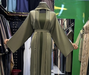 High Quality Modest Dubai Beaded Sequined <b>Long</b> Sleeve Abaya Muslim Traditional Handmade Wedding Women Breathable V Neck - Product Image 1