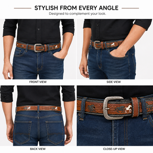 Men's Western Belt with Floral Pattern Conifer Handmade Heavy Duty 1.5 Inches Width 42 Inches Length for Casual & Ranch Wear - Product Image 5