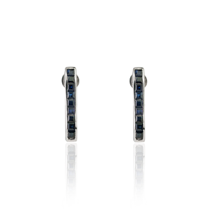 Princess Cut Natural <b>Blue</b> Sapphire 925 Sterling Silver Bar Shaped <b>Studs</b> <b>Earrings</b> For Women's Everyday Wear Fine Jewelry - Product Image 1