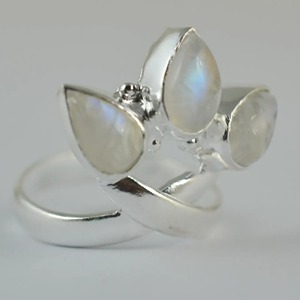 Rainbow Moonstone <b>Ring</b> 925 Sterling <b>Silver</b> Handmade <b>Statement</b> Promise <b>Ring</b> for Women Boho Pear June Birthstone Jewelry - Product Image 2