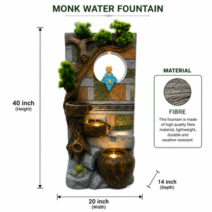 Fontaine d'eau LED de 40 pouces pour la décoration intérieure, cascade en fibre pour la maison, fontaine décorative zen de méditation avec bonsaï - Product Image 5