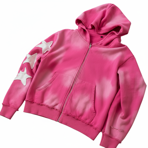 <b>Tie</b>-Dye <b>Blue</b> Hooded Zip-Up Sweatshirt With White Stars Regular Fit Unisex Casual Autumn Wear French Terry Cotton 100% Cotton fit - Product Image 5