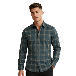 Teal <b>Blue</b> Plaid Men <b>Flannel</b> <b>Shirt</b> Long Sleeve Button Down Checkered Casual <b>Shirt</b> Soft Brushed Fabric Everyday Streetwear Wholesa - Product Image 1