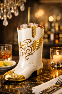 Boot-Shaped <b>Plastic</b> Reusable <b>Drinking</b> <b>Cup</b> 350ml Modern Cocktail <b>Cup</b> with White and Blue Pattern - Product Image 4