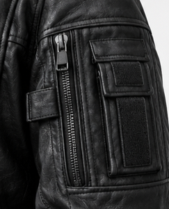 Veste en cuir à capuche pour homme avec fermeture éclair - Product Image 4