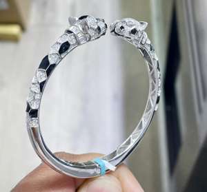 Dvars Diamond 18K Gold Plated Sterling Silver <b>Moissanite</b> Panther <b>Bangle</b> Rose Gold Plated Hip Hop <b>Bracelet</b> - Product Image 3