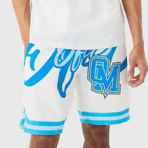 Ensemble T-shirt et short en coton blanc pour homme avec logo OM bleu – Tenue décontractée d'été respirante en maille à col ras du cou - Product Image 3