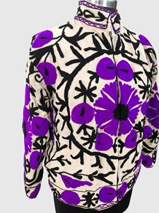Chaqueta de Algodón con Cuello Mandarín y Bordado Floral a Mano, Manga Larga, Largo Regular, para Mujer, Estilo Prairie Chic, Ropa de Primavera - Product Image 3