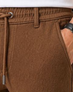 Men Chocolate Brown Slim Fit Casual Jogger Pants Elastic Waist <b>Drawstring</b> <b>Trousers</b> Soft Fabric Comfortable Daily Wear Stylish - Product Image 3