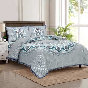 Juego de Sábanas y Fundas de Almohada Artesanales Golcha, Diseño Floral Simple, Estampado a Mano, 100% Algodón, 300 Hilos, Resistente a la Decoloración, para Todas las Estaciones - Product Image 3