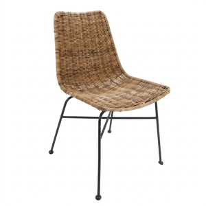 Natural Woven Rattan <b>Shell</b> Dining <b>Chair</b> Black Metal Leg Mid Century Accent Side <b>Chair</b> Setup Decor Pure Art Room Design - Product Image 1