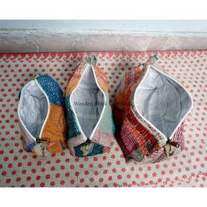 Vintage colorful Kantha Cosmetic 3 Pouch set Zipper Closure Makeup Organizer <b>Bag</b> for Storage <b>patchwork</b> kantha cosmetic pouch set - Product Image 4