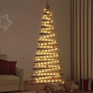 Sapin de Noël en bois de frêne massif de 82,7 pouces avec 130 LED, décorations de Noël naturelles - Product Image 1