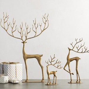 Par de renos de metal plateado para Navidad, figuras de renos de pie, estatuas rústicas de alces con astas, decoración de mesa - Product Image 6