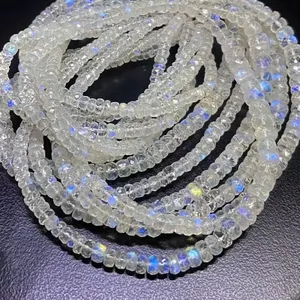 Natural <b>Rainbow</b> Moonstone Faceted Rondelle Stone Beads White Crystal Loose Gemstones for Jewelry Making - Product Image 4